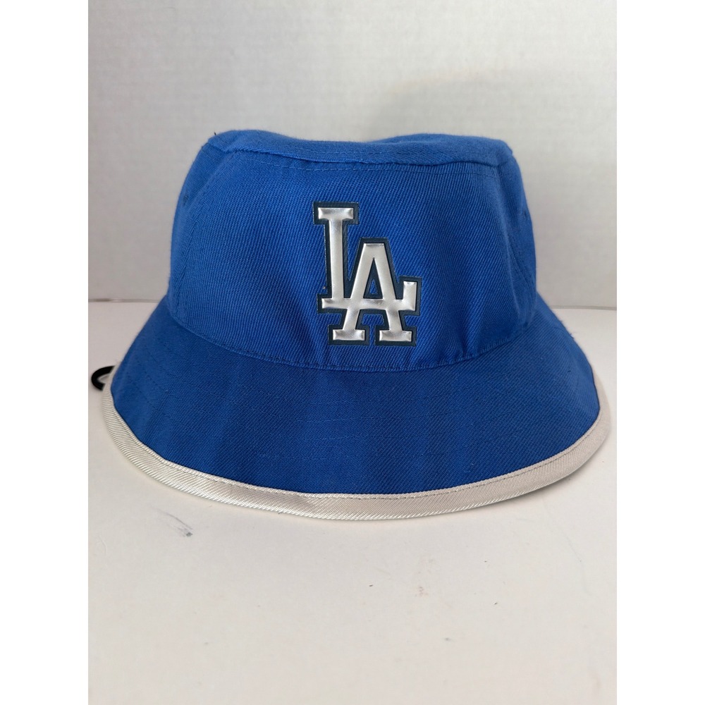 New Era Los Angeles Dodgers MLB Bucket Hat Blue White Trim Adjustable Chin Strap